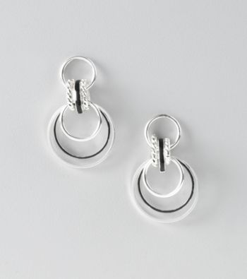 Studio Works® Jet Silvertone Layered Hoop Post Earrings