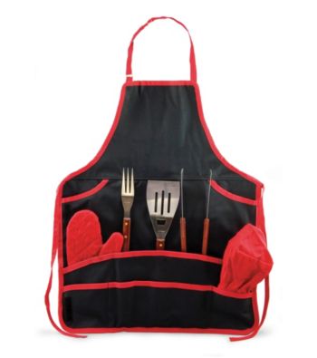 Picnic Time® BBQ Apron Tote Set with Tools and Hat