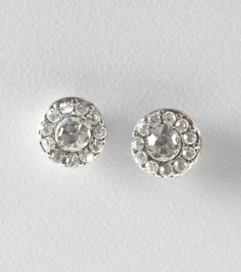 Lauren Ralph Lauren Clear Crystal and Silvertone Round Pave Button Earrings