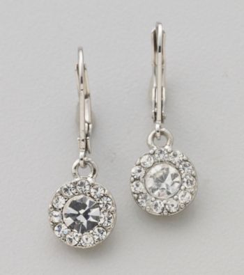 Lauren Ralph Lauren Clear Crystal and Silvertone Round Pave Button Drop Earrings