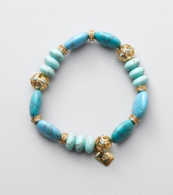 Lauren Ralph Lauren Turquoise/Goldtone Semi Precious Stretch Bracelet