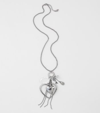Guess Jet Double Heart Pendant Necklace with Fireball and Chain Hematite Crystal