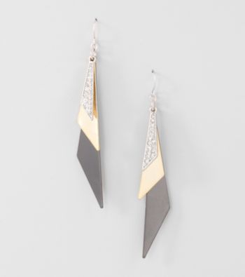 Guess Two Tone Linear Earrings with Pave Stones Imitation Rhodium Polished Gold Hematite