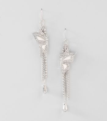 Guess Silvertone Mother of Pearl Butterfly Imitation Rhodium Crystal Earrings