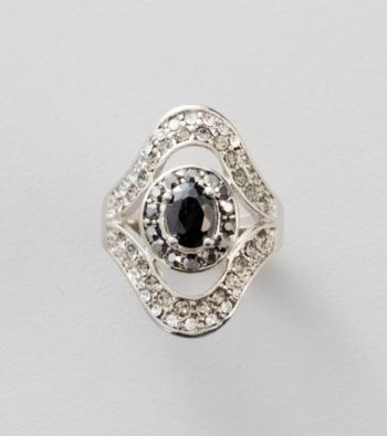 Guess Silvertone and Jet Stone Ring