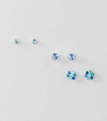 Guess Silvertone and Blue Trio Stud Earring Set