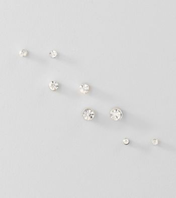 FourGuess Silvertone and Crystal Set of Four Earrings