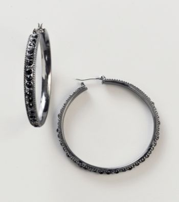 Guess Jet Hoop Earrings with Stones