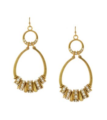 Jessica Simpson Goldtone and Crystal Washer Drop Hoop Earrings