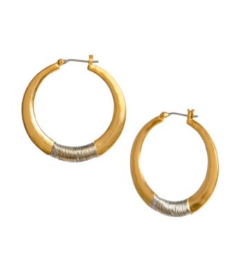 Kenneth Cole® Goldtone with Silvertone Wire Wrapped Hoop Earrings