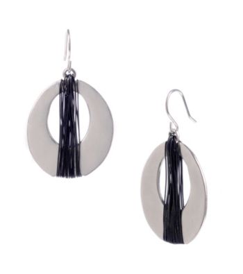 Kenneth Cole® Silvertone with Hematite Wire Wrapped Oval Drop Earrings