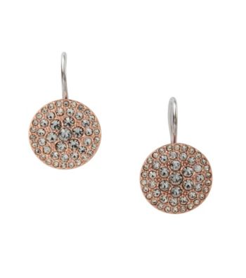 Fossil® Rose Goldtone Circle Drop Earrings with Black Diamond Pave Glitz
