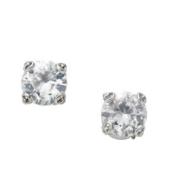 Fossil® Silvertone Clear Cubic Zirconia Stud Earrings