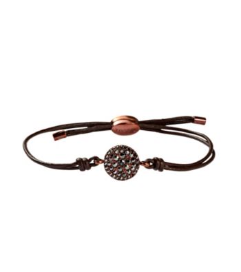 Fossil® Brown Glitz Disc Wrist Wrap on Chocolate Leather Cord
