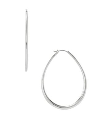 Fossil® Silvertone Large Tear Hoop Earrings in Polished Steel