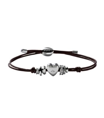 Fossil® Brown Wrist Wrap with Silvertone Heart and Rondells