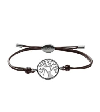 Fossil® Silvertone Tree Wrist Wrap Bracelet on Chocolate Cord