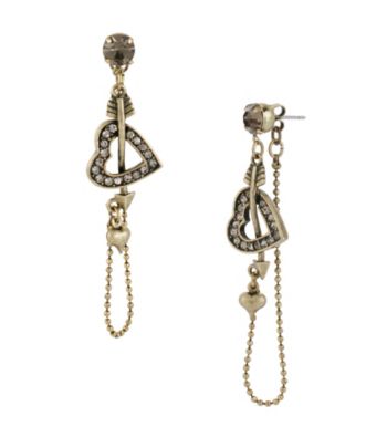 Betsey Johnson® Goldtone Heart and Arrow Chain Linear Earrings