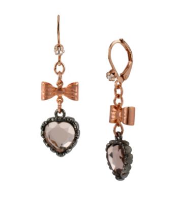 Betsey Johnson® Rose Crystal Heart Drop Earrings