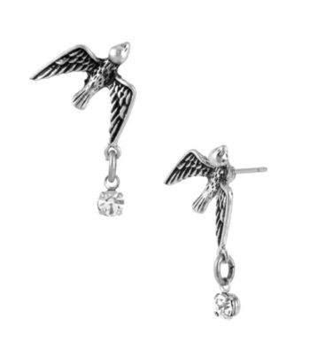 Betsey Johnson® Silvertone Bird Stud and Crystal Drop Earrings