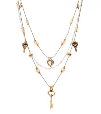Betsey Johnson® Pearl Crystal Heart and Key Illusion Necklace