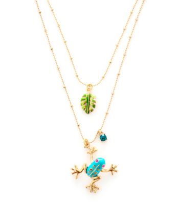 Betsey Johnson® Blue Frog and Leaf Two Row Necklace