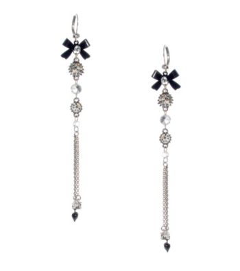 Betsey Johnson® Bow and Crystal Multi Chain Linear Earrings