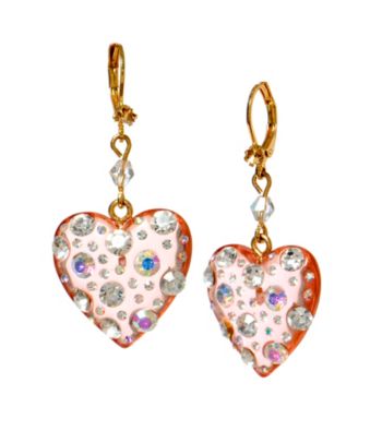Betsey Johnson® Pink Crystal Lucite Heart Drop Earrings