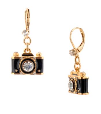 Betsey Johnson® Black Camera Drop Earrings