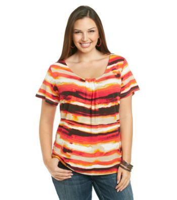 Relativity® Career Plus Size Pleatneck Print Tee
