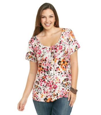 Relativity® Career Plus Size Pleatneck Print Tee