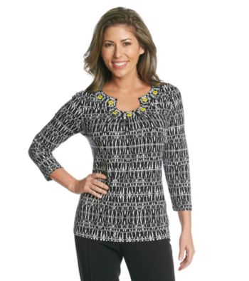 Ruby Rd.® Sunshine Knit Top Embellished Neckline