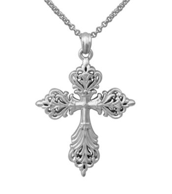 Aluminum Basketweave Cross Pendant On Rolo Chain