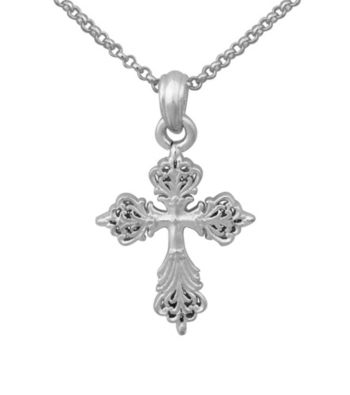 Aluminum Basketweave Cross Pendant On Rolo Chain