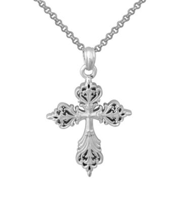 Aluminum Basketweave Cross Pendant On Rolo Chain