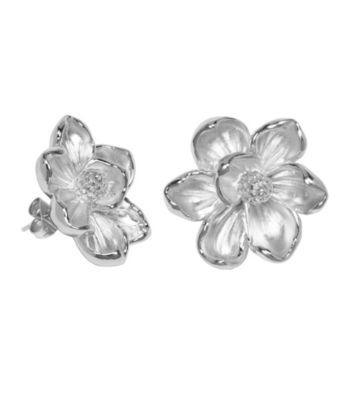 Aluminum Post Magnolia Flower Stud Earrings