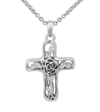 Aluminum Rose Cross Pendant On Rolo Chain