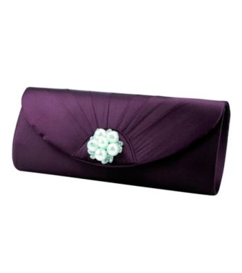 Jessica McClintock® Pleated Flap Clutch with Faux Pearl and Rhinestone Broach
