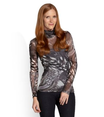 Karen Kane® Peacock Mesh Turtleneck