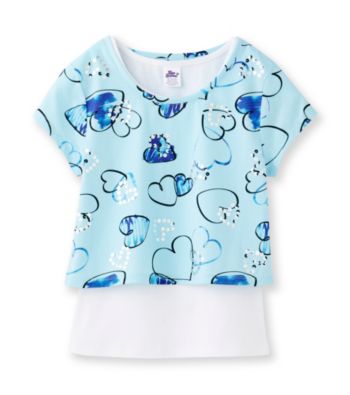 Miss Attitude Girls' 7-16 Aqua Blue Sequin Hearts Pop-Over Top
