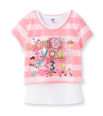 Miss Attitude Girls' 7-16 Pink Striped Grafitti Pop-Over Top