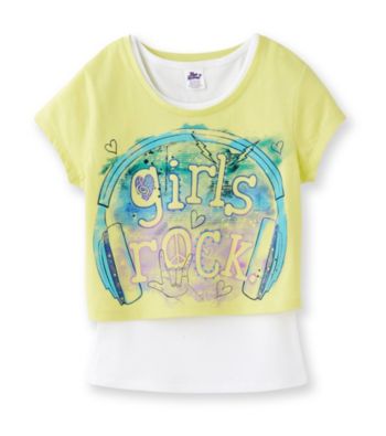 Miss Attitude Girls' 7-16 Lime Green Girls Rock Pop-Over Top