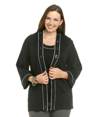 Rafaella Plus Size Long Sleeve Cardigan 1X1 Rib