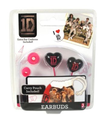 One Direction Black/Pink Heart Earbuds with Carry Pouch