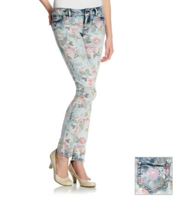 Blue Spice® Juniors' Rose Print Skinny Jeans