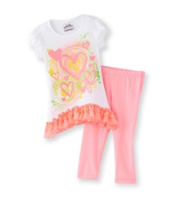 Beatuees Girls' 4-6X White/Pink Heart Leggings Set