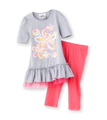 Beautees Girls' 4-6X Heather Grey/Pink Floral Leggings Set