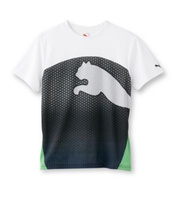 PUMA® Boys' 8-20 Black/Green Short Sleeve Cat Tee