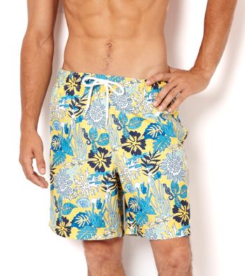 Nautica® Men's Sunfish Yellow Coral Print Swim Shorts