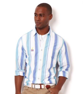 Nautica® Men's French Blue Stripe Long Sleeve Woven
